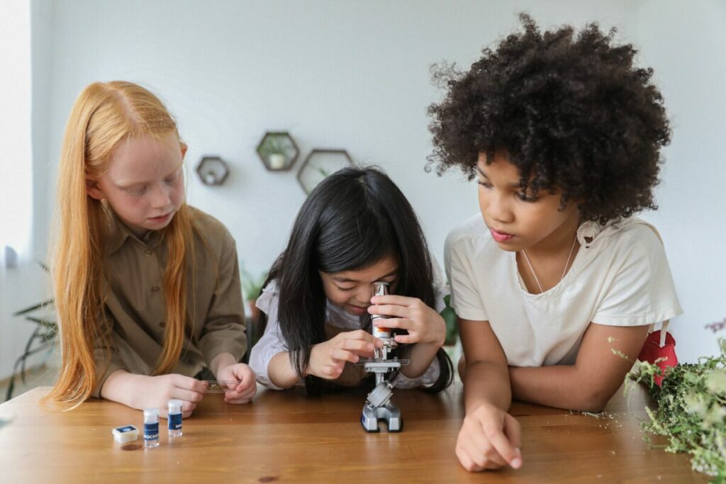 Children having fun doing science